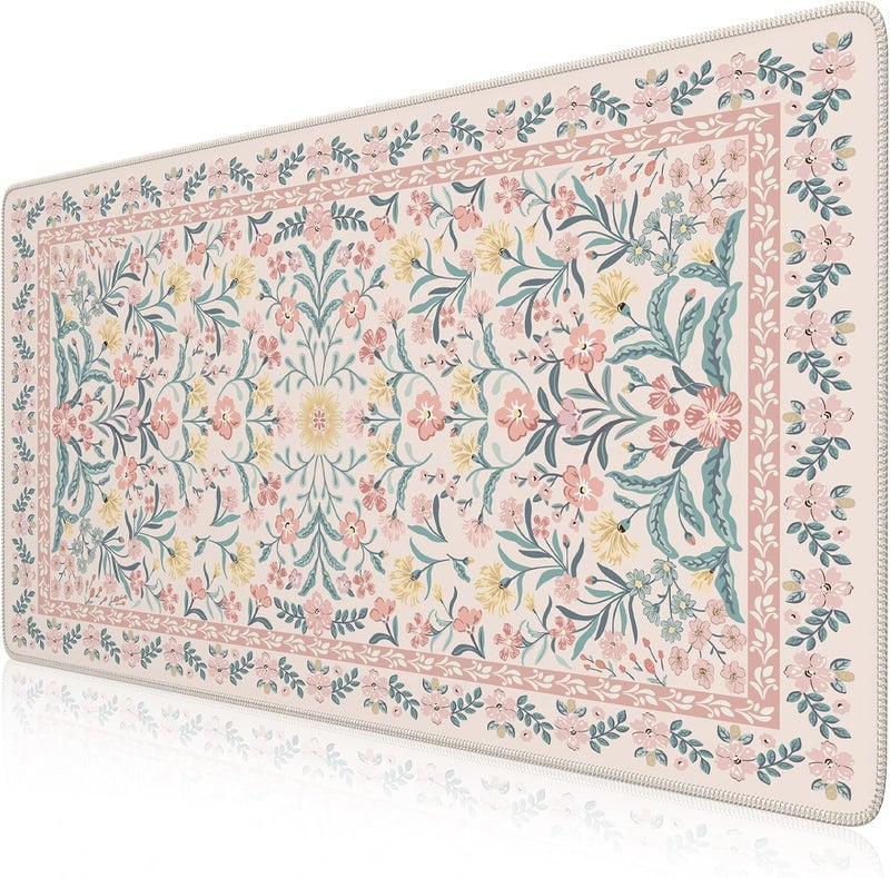 iCasso Pink Floral Desk Mat, Desk Pad, XXL Large Mouse Pad, Anti-Slip Big Mousepad with Stitched Edges, Computer Mouse Pads for Desktop for Women(Pink) - Image 1